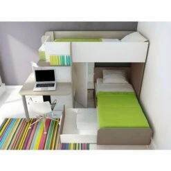 Letto A Castello Con Scrivania Integrata 2 X 90 X 190 Cm In Pino Bianco E Marrone - SAMUEL 9 Letto A Castello Con Scrivania Integrata 2 X 90 X 190 Cm In Pino Bianco E Marrone - SAMUEL -Cameretta Per Bambini 59278643 3