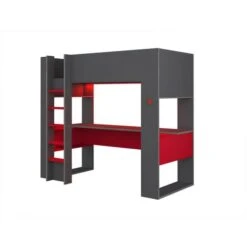 Letto A Soppalco Gamer + Scrivania Con LED E Vani Portaoggetti Integrati 90 X 200 Cm Antracite E Rosso - NOAH -Cameretta Per Bambini 59278927 3