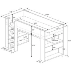 Letto A Soppalco Gamer + Scrivania Con LED E Vani Portaoggetti Integrati 90 X 200 Cm Antracite E Rosso - NOAH -Cameretta Per Bambini 59278927 5