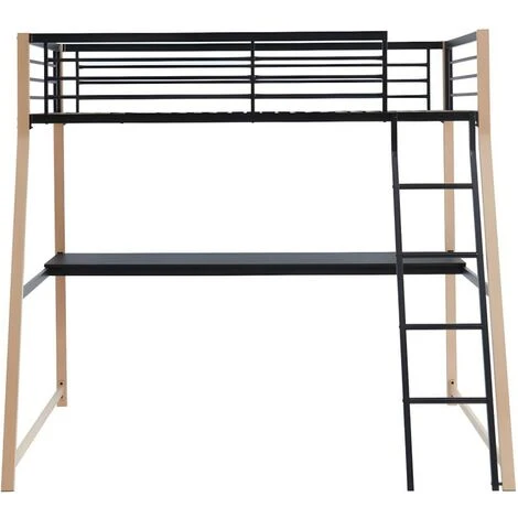 Letto A Soppalco Con Scrivania Integrata 90 X 190 Cm Nero E Rovere + Materasso - MALICIA 5 Letto A Soppalco Con Scrivania Integrata 90 X 190 Cm Nero E Rovere + Materasso - MALICIA - immagine 3