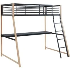 Letto A Soppalco Con Scrivania Integrata 90 X 190 Cm Nero E Rovere + Materasso - MALICIA 11 Letto A Soppalco Con Scrivania Integrata 90 X 190 Cm Nero E Rovere + Materasso - MALICIA -Cameretta Per Bambini 59279019 5