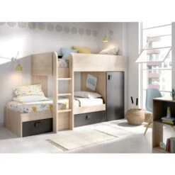 Letto A Castello Reversibile Vani Portaoggetti Integrati 2 X 90 X 190 Cm Rovere E Antracite - RICARDO -Cameretta Per Bambini 59279139 3