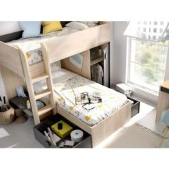 Letto A Castello Reversibile Vani Portaoggetti Integrati 2 X 90 X 190 Cm Rovere E Antracite - RICARDO -Cameretta Per Bambini 59279139 5