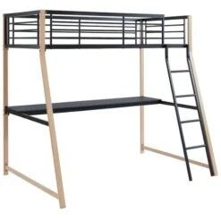 Letto A Soppalco Con Scrivania Integrata 90 X 190 Cm Nero E Rovere - MALICIA -Cameretta Per Bambini 59279164 3