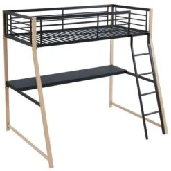 Letto A Soppalco Con Scrivania Integrata 90 X 190 Cm Nero E Rovere - MALICIA -Cameretta Per Bambini 59279164 4