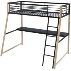 Letto A Soppalco Con Scrivania Integrata 90 X 190 Cm Nero E Rovere - MALICIA -Cameretta Per Bambini 59279164 5