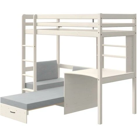 Letto A Soppalco Scrivania, Divano Letto E Vani Portaoggetti 90 X 200 Cm Abete Massello Sbiancato - GOLIATH II 7 Letto A Soppalco Scrivania, Divano Letto E Vani Portaoggetti 90 X 200 Cm Abete Massello Sbiancato - GOLIATH II - immagine 5