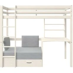 Letto A Soppalco Scrivania Divano Letto Vani 90x200 Cm In Abete Massello Sbiancato+Materasso - GOLIATH II -Cameretta Per Bambini 59279242 4