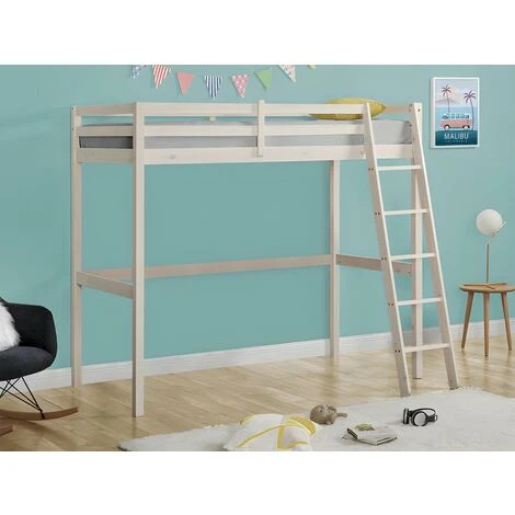 Letto A Soppalco 90x190 Cm In Pino Massello Sbiancato - GEDEON 4 Letto A Soppalco 90x190 Cm In Pino Massello Sbiancato - GEDEON - immagine 2