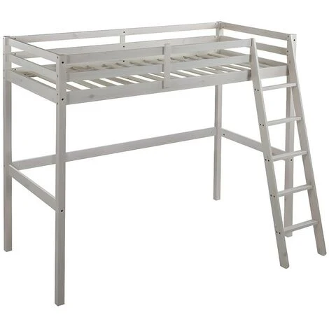 Letto A Soppalco 90x190 Cm In Pino Massello Sbiancato - GEDEON 6 Letto A Soppalco 90x190 Cm In Pino Massello Sbiancato - GEDEON - immagine 4