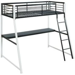 Letto A Soppalco Con Scrivania Integrata 90 X 190 Cm Nero E Bianco - MALICIA + Materasso Incluso -Cameretta Per Bambini 59284554 4