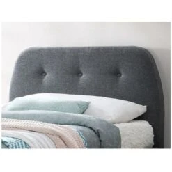 Cameretta Per Bambini 13 Letto Singolo Con Testata Capitonné - 90 X 190 Cm - Tessuto Grigio - ROMEO