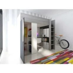 Letto A Soppalco + Materasso Con Armadio E Scrivania 90 X 200 Cm Antracite E Bianco - NICOLAS II 10 Letto A Soppalco + Materasso Con Armadio E Scrivania 90 X 200 Cm Antracite E Bianco - NICOLAS II -Cameretta Per Bambini 59284728 4