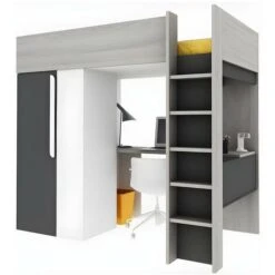 Letto A Soppalco + Materasso Con Armadio E Scrivania 90 X 200 Cm Antracite E Bianco - NICOLAS II 11 Letto A Soppalco + Materasso Con Armadio E Scrivania 90 X 200 Cm Antracite E Bianco - NICOLAS II -Cameretta Per Bambini 59284728 5