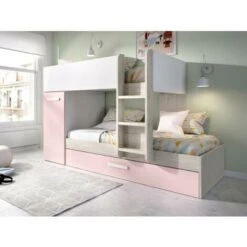 Letto A Castello Con Cassetto Letto A Scomparsa E Contenitori 3 X 90 X 190 Cm Bianco, Naturale E Rosa - ANTHONY -Cameretta Per Bambini 59284773 2
