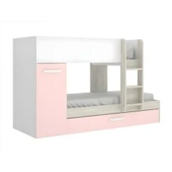 Letto A Castello Con Cassetto Letto A Scomparsa E Contenitori 3 X 90 X 190 Cm Bianco, Naturale E Rosa - ANTHONY -Cameretta Per Bambini 59284773 4