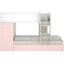 Letto A Castello Con Cassetto Letto A Scomparsa E Contenitori 3 X 90 X 190 Cm Bianco, Naturale E Rosa - ANTHONY -Cameretta Per Bambini 59284773 5