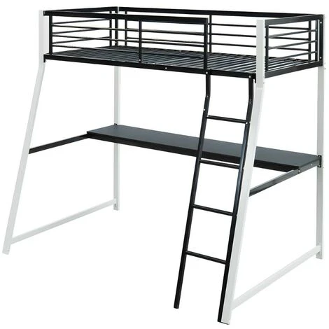 Letto A Soppalco Con Scrivania Integrata 90 X 190 Cm Bianco E Nero - MALICIA 5 Letto A Soppalco Con Scrivania Integrata 90 X 190 Cm Bianco E Nero - MALICIA - immagine 3