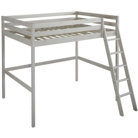 Letto A Soppalco + Materasso 140 X 190 Cm Pino Massello Sbiancato - GEDEON II 6 Letto A Soppalco + Materasso 140 X 190 Cm Pino Massello Sbiancato - GEDEON II - immagine 4