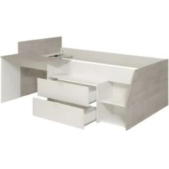 Letto Singolo Con Scrivania Integrata E Vani Portaoggetti Inclusi 90 X 200 Cm Bianco E Rovere - GISELE -Cameretta Per Bambini 59285556 4