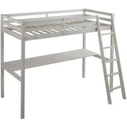 Letto A Soppalco Con Scrivania 90x190 Cm In Pino Massello - Sbiancato - GEDEON -Cameretta Per Bambini 59286604 4