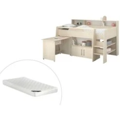 Letto Combinato Con Scrivania E Scomparti 90 X 200 Cm Rovere + Materasso - APOLINE