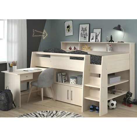 Letto Combinato Con Scrivania E Scomparti 90 X 200 Cm Rovere + Materasso - APOLINE 7 Letto Combinato Con Scrivania E Scomparti 90 X 200 Cm Rovere + Materasso - APOLINE - immagine 5