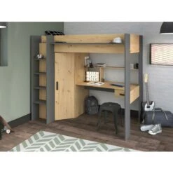 Letto A Soppalco Con Scrivania E Armadio 90 X 200 Cm Rovere E Antracite - AUCKLAND -Cameretta Per Bambini 59289729 2