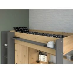 Letto A Soppalco Con Scrivania E Armadio 90 X 200 Cm Rovere E Antracite + Materasso - AUCKLAND -Cameretta Per Bambini 59290718 5