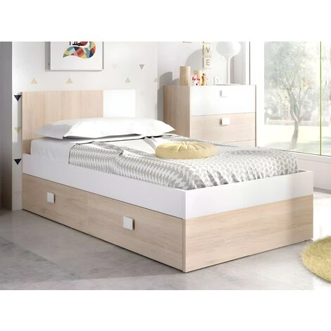 Letto Singolo Con Letto Estraibile 90 X 190 Cm Quercia E Bianco - SONIA 4 Letto Singolo Con Letto Estraibile 90 X 190 Cm Quercia E Bianco - SONIA - immagine 2