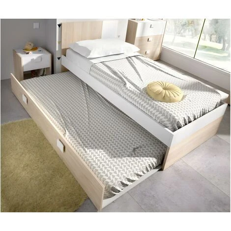 Letto Singolo Con Letto Estraibile 90 X 190 Cm Quercia E Bianco - SONIA 5 Letto Singolo Con Letto Estraibile 90 X 190 Cm Quercia E Bianco - SONIA - immagine 3