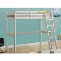 Letto A Soppalco 90 X 190 Cm Pino Massello Sbiancato + Materasso - GEDEON II -Cameretta Per Bambini 59291488 2