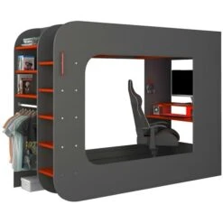 Letto A Soppalco Gamer Con Scrivania, Scomparti E LED 90 X 200 Cm Antracite E Rosso - WARRIOR -Cameretta Per Bambini 59966795 5