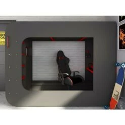 Letto A Soppalco Gamer + Materasso Con Scrivania, Scomparti E LED 90 X 200 Cm Antracite E Rosso - WARRIOR -Cameretta Per Bambini 59966822 4