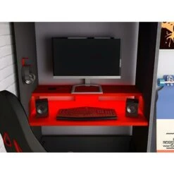Letto A Soppalco Gamer + Materasso Con Scrivania, Scomparti E LED 90 X 200 Cm Antracite E Rosso - WARRIOR -Cameretta Per Bambini 59966822 5