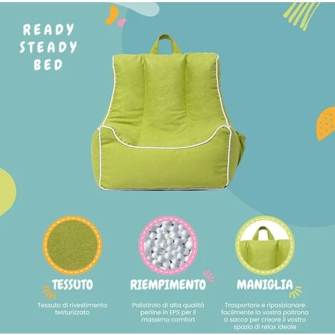 Ready Steady Bed - Pouf Per Bambini Con Sgabello, Poltrona Ergonomica Per Bambini, Lime 4 Ready Steady Bed - Pouf Per Bambini Con Sgabello, Poltrona Ergonomica Per Bambini, Lime - immagine 3