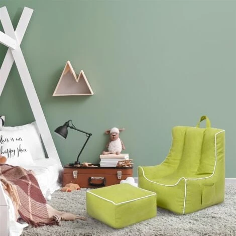 Ready Steady Bed - Pouf Per Bambini Con Sgabello, Poltrona Ergonomica Per Bambini, Lime 5 Ready Steady Bed - Pouf Per Bambini Con Sgabello, Poltrona Ergonomica Per Bambini, Lime - immagine 4