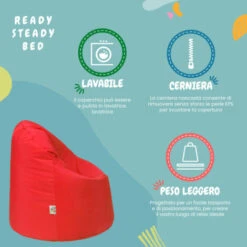 Ready Steady Bed Pouf Da Esterno Per Bambini, Comodo Sedile Da Interno Per Bambini, Ergonomico E Resistente, Rosso -Cameretta Per Bambini 60311410 5