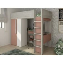 Letto A Soppalco + Materasso Con Armadio E Scrivania 90 X 200 Cm Rosa E Bianco - NICOLAS 8 Letto A Soppalco + Materasso Con Armadio E Scrivania 90 X 200 Cm Rosa E Bianco - NICOLAS -Cameretta Per Bambini 60356984 2