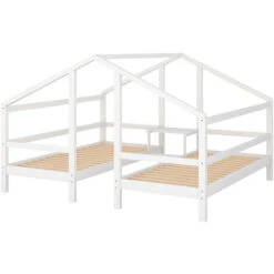 Letto Per Bambini 90x200 Cm Con Protezione Anticaduta, Comodino E Rete A Doghe, Due Letti Singoli Letti Per Ragazzi Letto Sotto Lo Stesso Tetto, Bianco -Cameretta Per Bambini 60857322 3