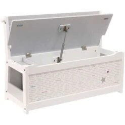 ATMOSPHERA 3 In 1 Panca + Cassapanca Per Giocattoli In Legno + Appendiabiti Per Bambini, Motivo Con Stelle, Colori Grigio E Bianco