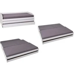 LETTO SINGOLO LOTAR 90X200 ESTRAIBILE E TRASFORMABILE IN 3 LETTI O MATRIMONIALE PINO TINTO BIANCO -Cameretta Per Bambini 62541923 2