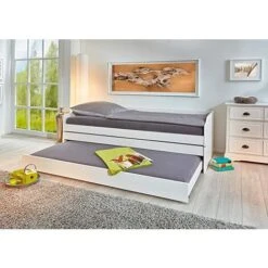 LETTO SINGOLO LOTAR 90X200 ESTRAIBILE E TRASFORMABILE IN 3 LETTI O MATRIMONIALE PINO TINTO BIANCO -Cameretta Per Bambini 62541923 3