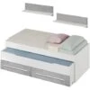 Dmora Letto Singolo Fairfield, Struttura Letto Per Cameretta, Letto Singolo Con Lettino Estraibile E 2 Cassetti E Mensola, Cm 199x96h65, Bianco E Cemento -Cameretta Per Bambini 63752867 1