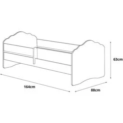 Dmora Letto Singolo Per Bambini, Lettino Per Cameretta, Letto Con Protezione Anticaduta E Testiera A Nuvola, Cm 164x88h63, Colore Bianco -Cameretta Per Bambini 63752902 3