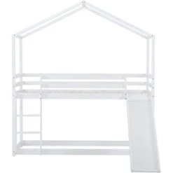 Letto A Castello, Letto A Castello Basso Con Scivolo, Giroletto A Castello In Legno Massello Con Rete A Doghe 90 X 200 Cm, Bianco 9 Letto A Castello, Letto A Castello Basso Con Scivolo, Giroletto A Castello In Legno Massello Con Rete A Doghe 90 X 200 Cm, Bianco -Cameretta Per Bambini 63781402 3