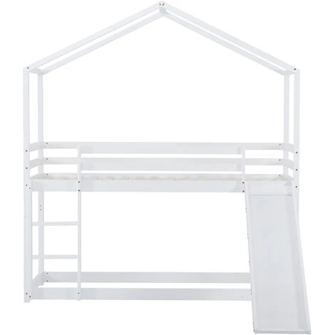 Letto A Castello, Letto A Castello Basso Con Scivolo, Giroletto A Castello In Legno Massello Con Rete A Doghe 90 X 200 Cm, Bianco 5 Letto A Castello, Letto A Castello Basso Con Scivolo, Giroletto A Castello In Legno Massello Con Rete A Doghe 90 X 200 Cm, Bianco - immagine 3