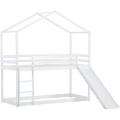 Letto A Castello, Letto A Castello Basso Con Scivolo, Giroletto A Castello In Legno Massello Con Rete A Doghe 90 X 200 Cm, Bianco 10 Letto A Castello, Letto A Castello Basso Con Scivolo, Giroletto A Castello In Legno Massello Con Rete A Doghe 90 X 200 Cm, Bianco -Cameretta Per Bambini 63781402 4