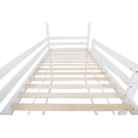 Letto A Castello, Letto A Castello Basso Con Scivolo, Giroletto A Castello In Legno Massello Con Rete A Doghe 90 X 200 Cm, Bianco 7 Letto A Castello, Letto A Castello Basso Con Scivolo, Giroletto A Castello In Legno Massello Con Rete A Doghe 90 X 200 Cm, Bianco - immagine 5
