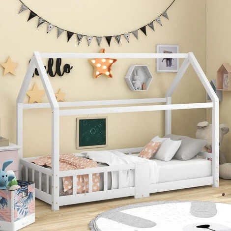 Letto Per Bambini Con Barriere Legno Massello Di Pino 90 X 200 Cm Bianco 3 Letto Per Bambini Con Barriere Legno Massello Di Pino 90 X 200 Cm Bianco